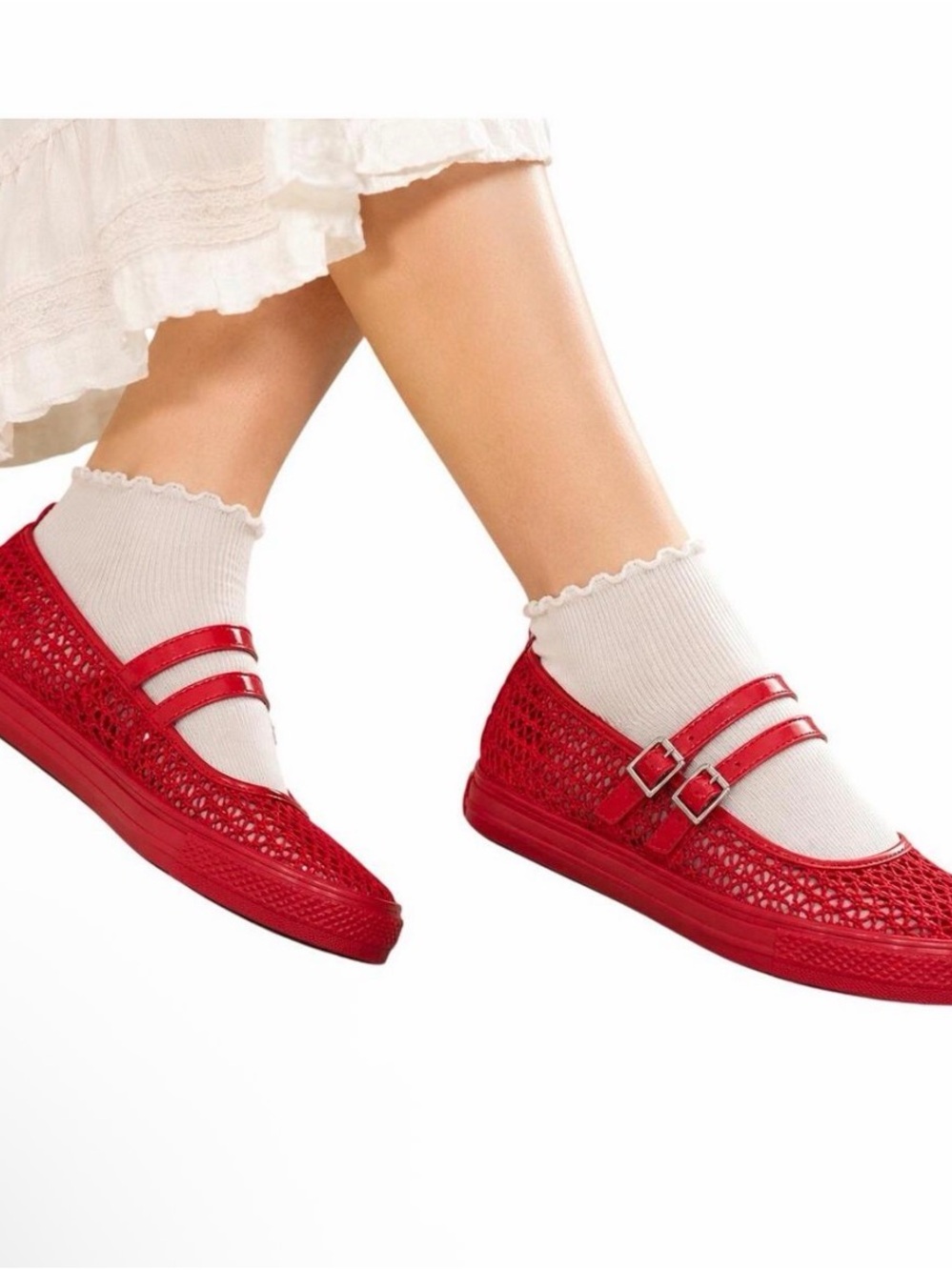 Converse Red Double-Strap Woven Mary Jane Flats